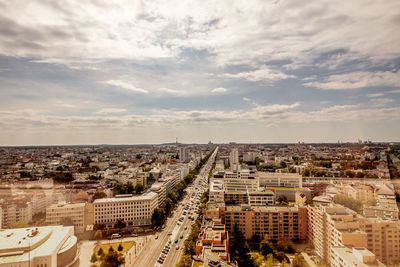 High angle view of buildings in city