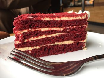 Close-up of cake in plate on table