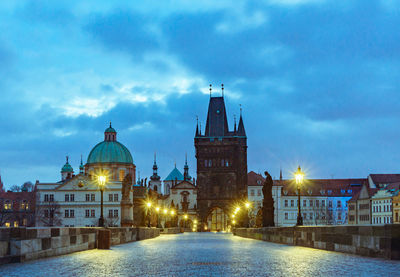 View of illuminated cathedral against sky