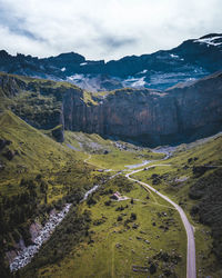High angle view of mountain landscape against sky