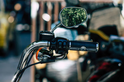 Close-up of motorcycle side-view mirror