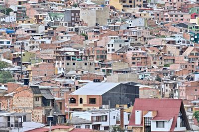 High angle view of buildings in city