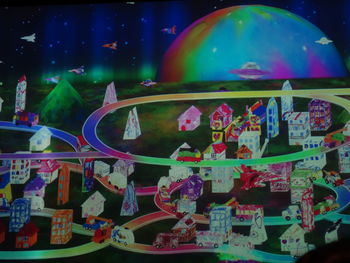 Close-up of multi colored lights at night