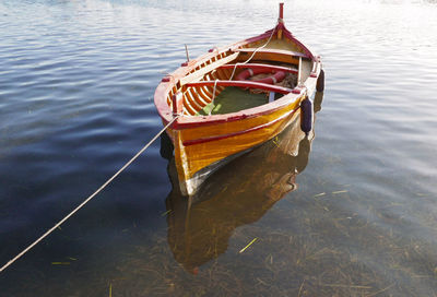 High angle view of fishing boat in lake