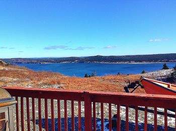 Scenic view of calm sea against blue sky