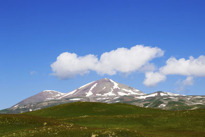 Scenic view of snowcapped mountains against sky