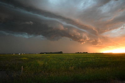 Scenic view of field against sky during sunset