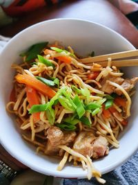 High angle view of meal served in bowl