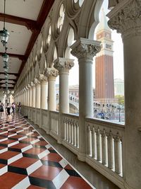 Low angle view of colonnade in building