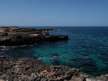 Scenic view of sea against clear sky