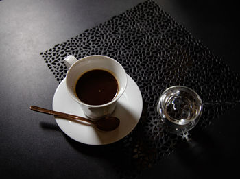 High angle view of coffee on table