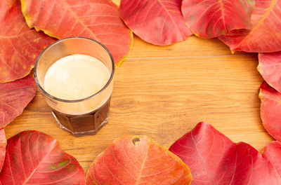 High angle view of drink on table