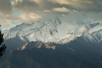 Scenic view of snowcapped mountains against sky