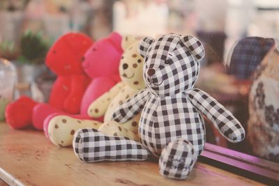 Close-up of toys on table at home