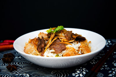 Close-up of meal served on table