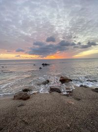 Scenic view of sea against sky during sunset