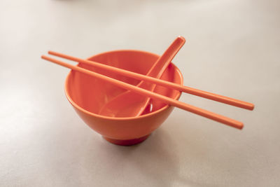 High angle view of drink in bowl on table