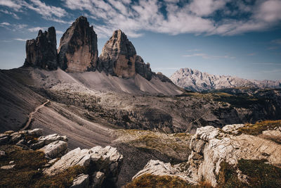 Panoramic view of rocky mountains against sky