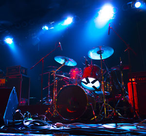 Drum kit on illuminated stage