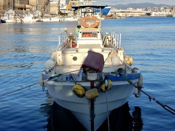 Boat moored in sea