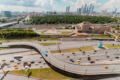 High angle view of buildings in city