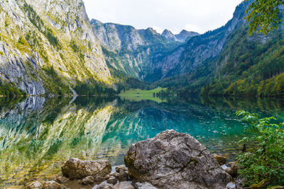 Scenic view of lake and mountains