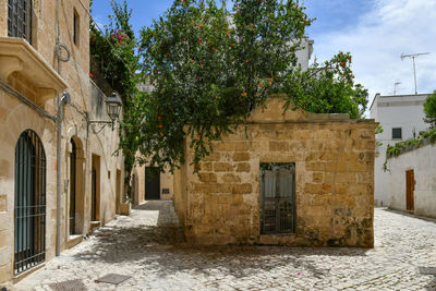 A narrow street among the old houses in the historic center of otranto, a town in puglia in italy.