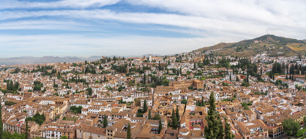 High angle view of townscape against sky