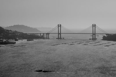 View of suspension bridge over sea