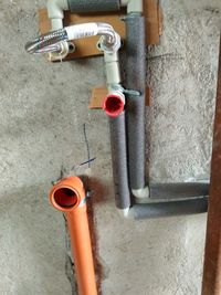 High angle view of electric lamp on wall