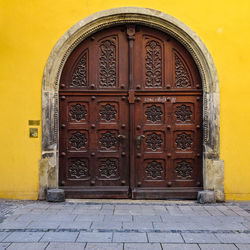 Closed door of building