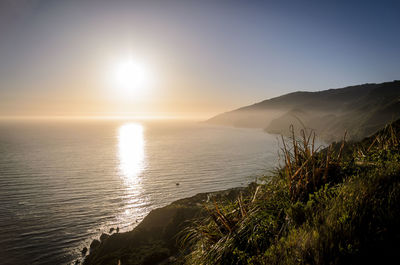 Scenic view of sea against clear sky during sunset
