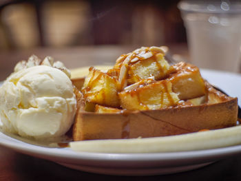 Close-up of dessert in plate on table