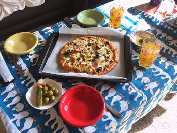 High angle view of food in plate on table