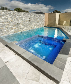 High angle view of swimming pool against sky