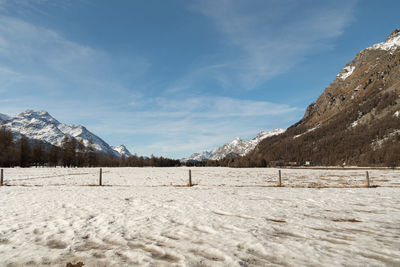 Silvaplana, switzerland, february 21, 2023 view to the top of the mount piz corvatsch 