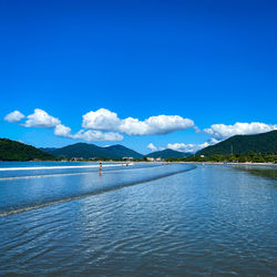 Scenic view of sea against blue sky