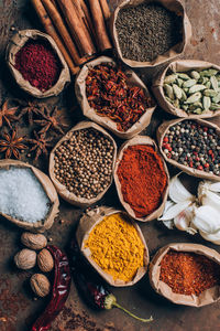 High angle view of spices for sale