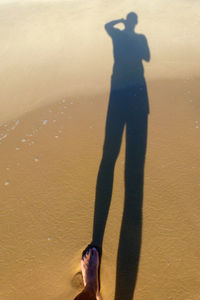 Low section of man standing on beach