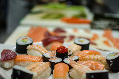 Close-up of sushi in plate