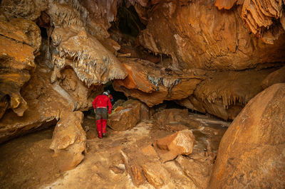 High angle view of rock climbing