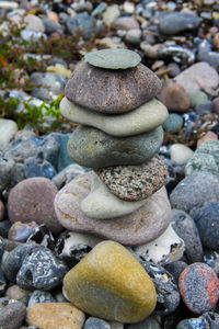 Close-up of stone stack on pebbles