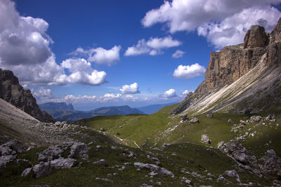 Panoramic view of landscape and mountains against sky