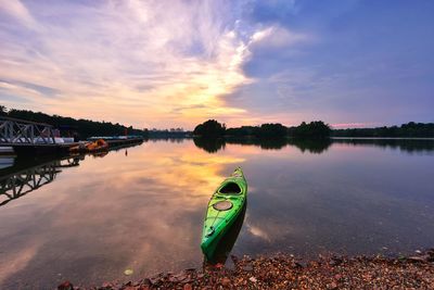 Boat on the lake at sunset