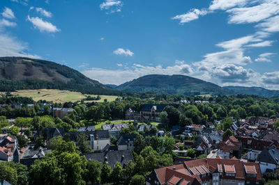 High angle view of townscape against sky