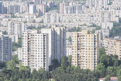 High angle view of buildings in city