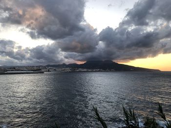 Scenic view of sea against sky during sunset