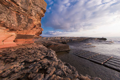 Scenic view of sea against cloudy sky