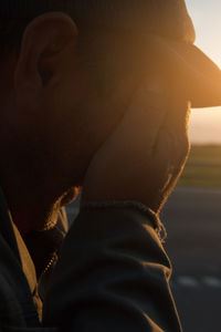 Close-up of young worried man