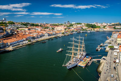 Aerial view of porto city, portugal, on sunset